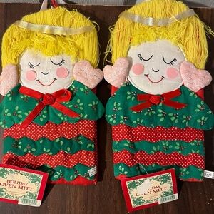 Vintage Christmas Angel oven mitt hot Pad set